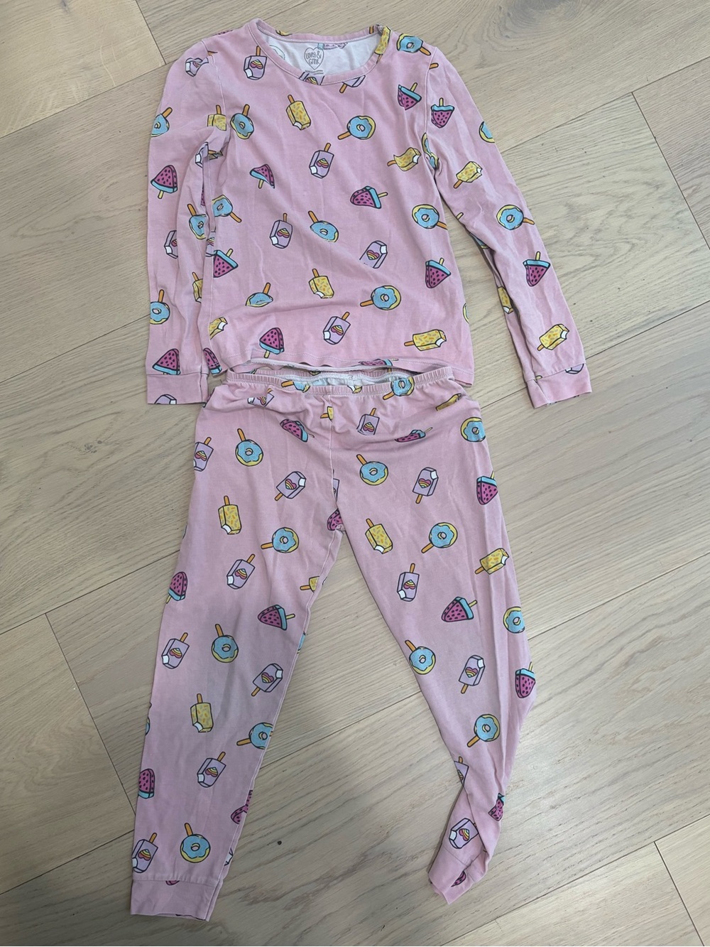 Kids Pink Pajama Set with Popsicle & Donut Print